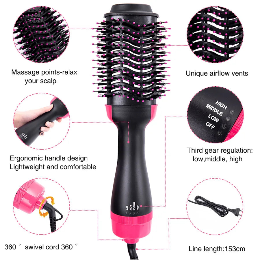 Hair Dryer Brush 3-In-1 Round Hot Air Spin Brush For Styling Frizz Control Blow Volumizer One-Step Auto-Rotating Curling Brush