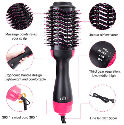 Hair Dryer Brush 3-In-1 Round Hot Air Spin Brush For Styling Frizz Control Blow Volumizer One-Step Auto-Rotating Curling Brush