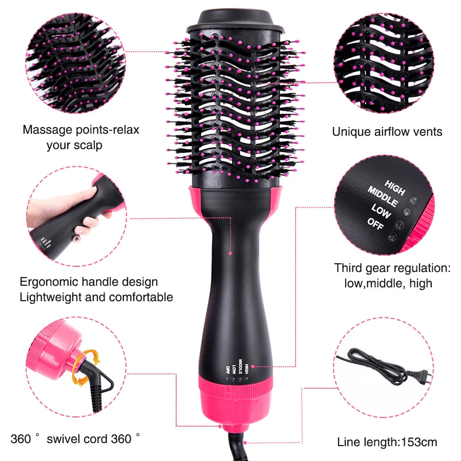 Hair Dryer Brush 3-In-1 Round Hot Air Spin Brush For Styling Frizz Control Blow Volumizer One-Step Auto-Rotating Curling Brush