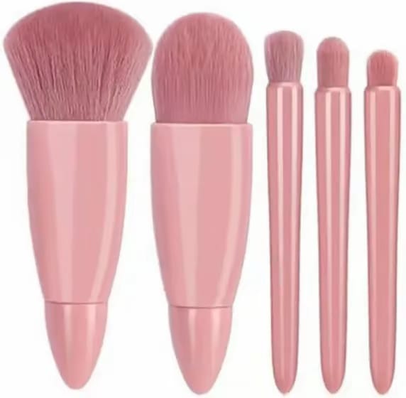 5 In 1 Makeup Brush Set with Mirror Blush Powder Brush Travel Kit Portable Mini Beauty Make Up Tool 5-Piece Portable Makeup